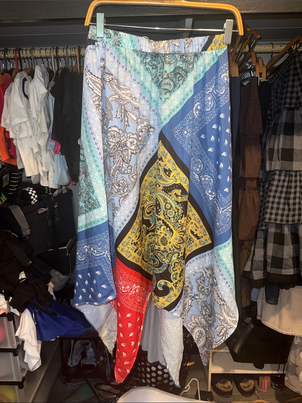 Multicolor Bandana-Print Handkerchief Hem Skirt - Blue/Yellow/Red
